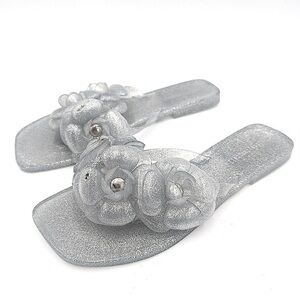 Jeffrey Campbell silver floral thing sandals size 7